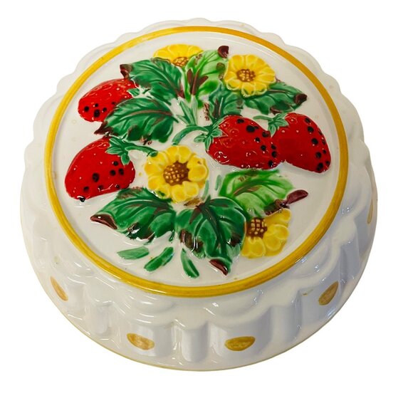 Vintage Gailstyn-Sutton Strawberry Daisy Ceramic Handpainted Jello Mold Wall H - Picture 1 of 6